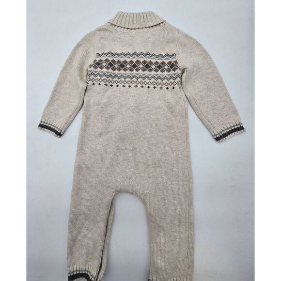 Koala Baby Infant Fair Isle Pattern Romper 6-9M 100% Cotton Beige & Brown - Picture 1 of 5